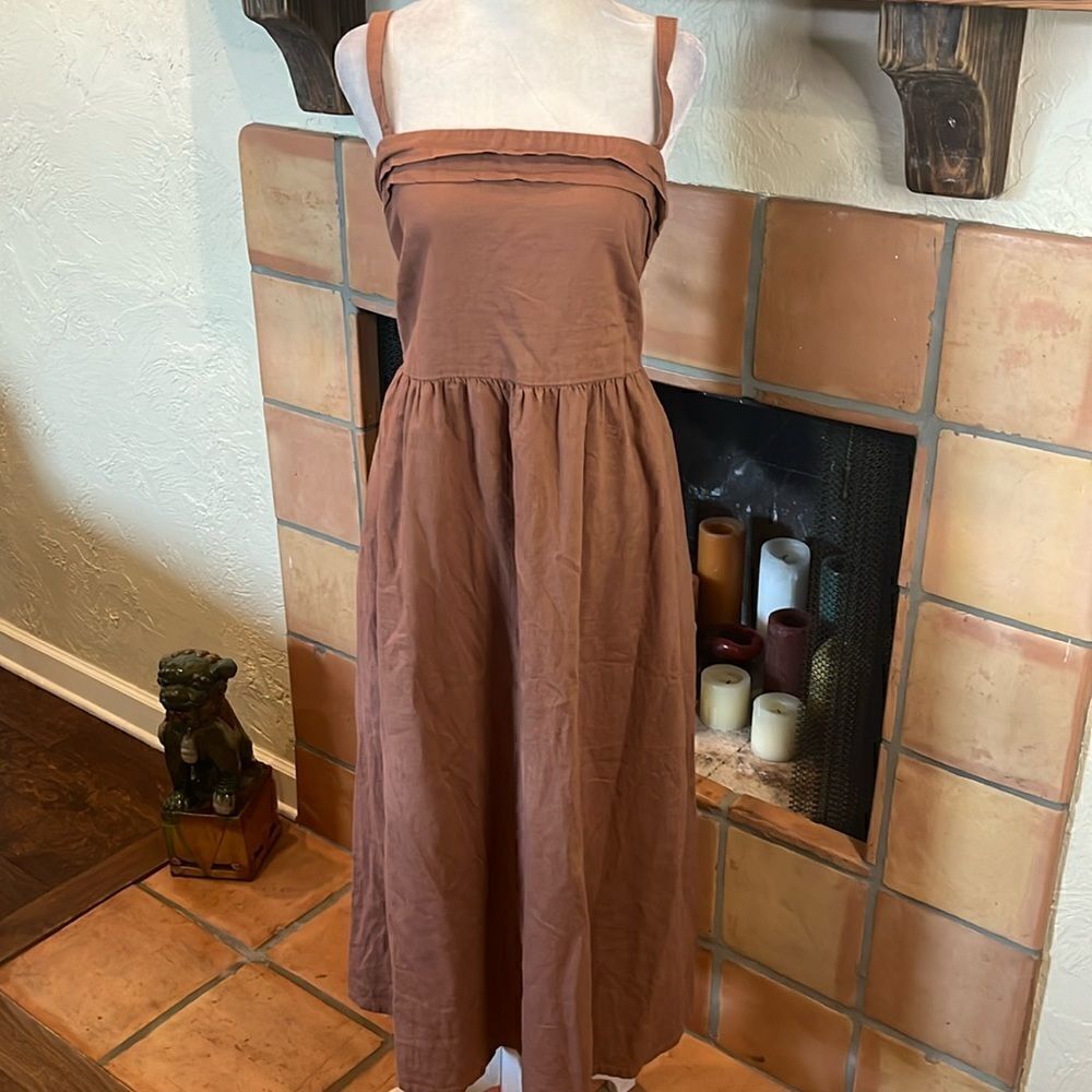 Joie Midi Linen Blend Sundress Pockets Clay Terracotta, 16! - Picture 1 of 9
